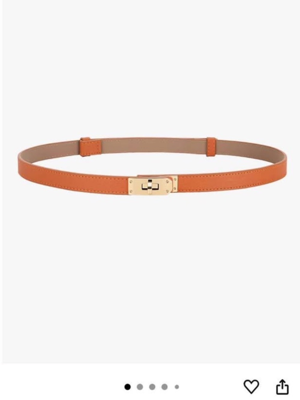 Classic Orange Leather Skinny Belt with Gold Buckle